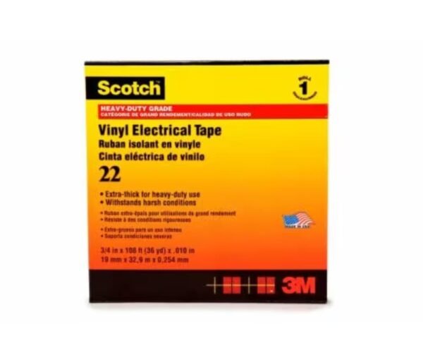 Scotch® Vinyl Electrical Tape 22, 1-1/2 in x 36 yds, Black, 1 Roll